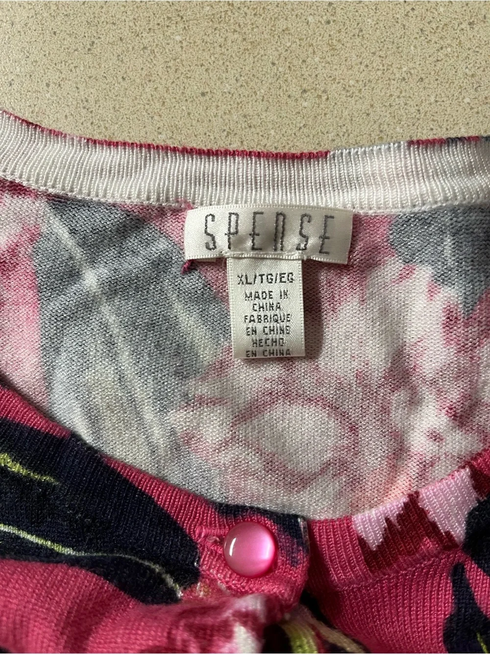 Spense XL Pink Floral Button Front Cardigan Sweater 3/4 Sleeve Lightweight Knit